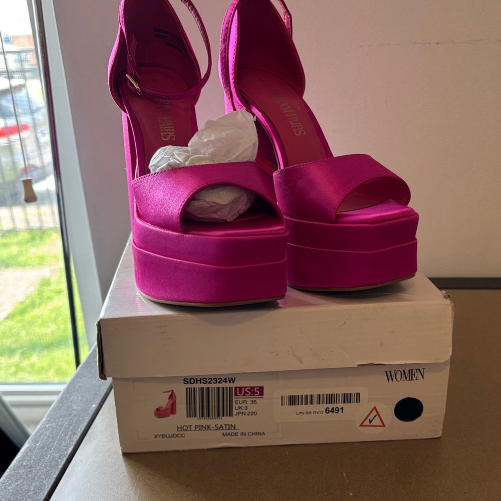 Vibrant Fuchsia Satin Platform Heels